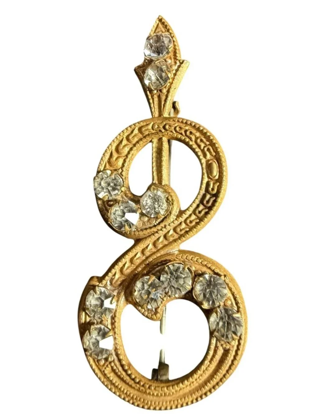 Vintage Costume Rhinestone Sash Brooch Buckle Style Serpentine Arrow Infinity